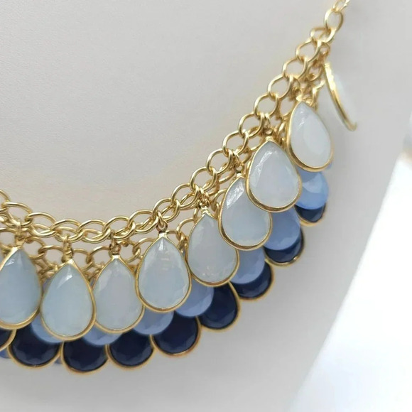 Charming Charlie Three Blue Toned Acrylic Bib Bling Necklace 21" - Picture 3 of 6